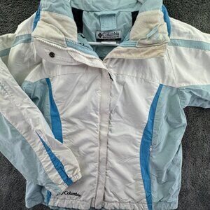 Columbia Jacket Girls Medium 10-12 White Blue Full Zip Hooded Whirlibird Youth
